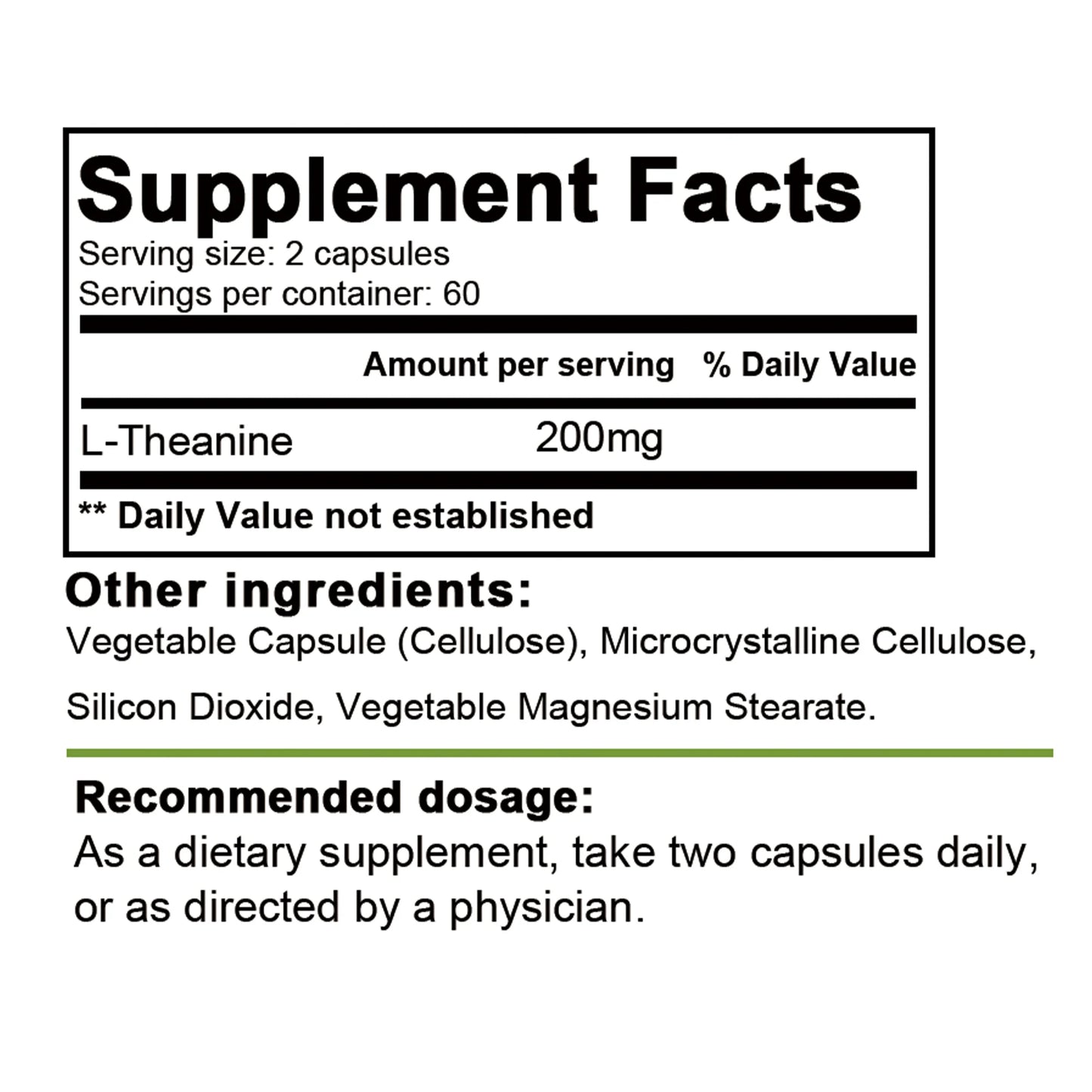 Premium L-Theanine 200mg - Relieves Stress, Supports Calmness and Relaxation - 120 Capsules