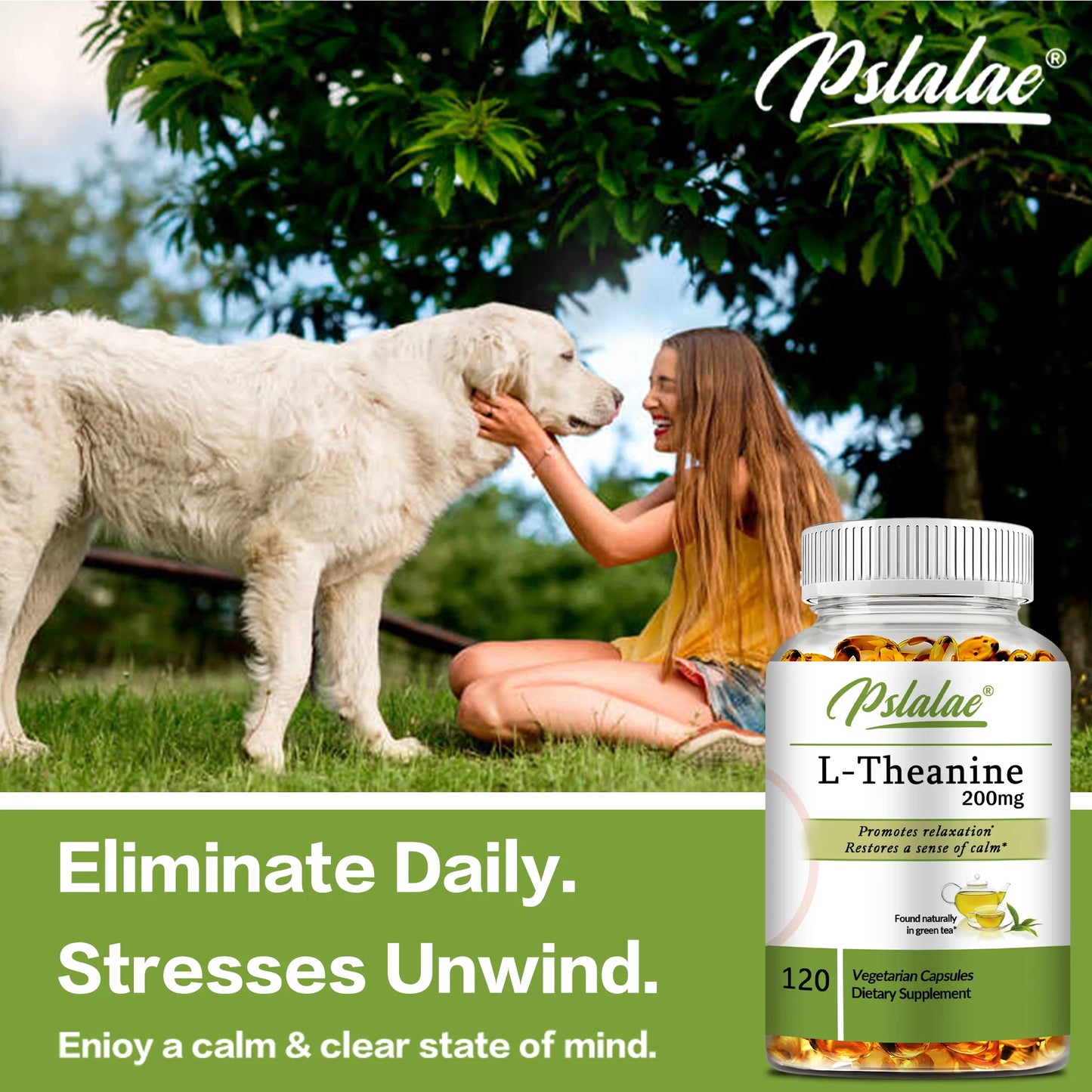Premium L-Theanine 200mg - Relieves Stress, Supports Calmness and Relaxation - 120 Capsules