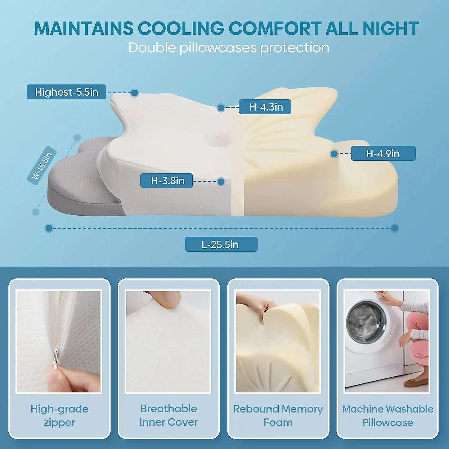 Pulatree Odorless Orthopedic Pillow For Neck And Shoulder Pain
