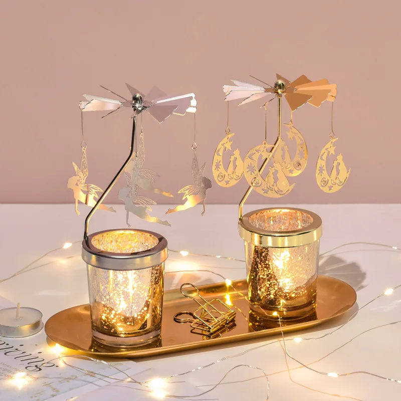 Metal Rotating Spinner Carousel Candle Tea Light Holder