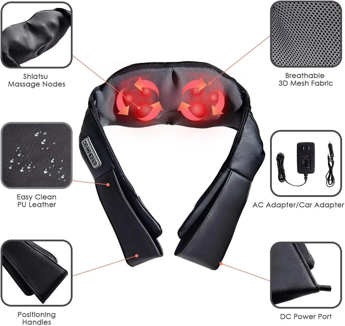 Wireless Shiatsu Neck And Back Massager Neck And Shoulder Kneading Massage Shawl Neck Cervical Relaxing Trapezius Massager