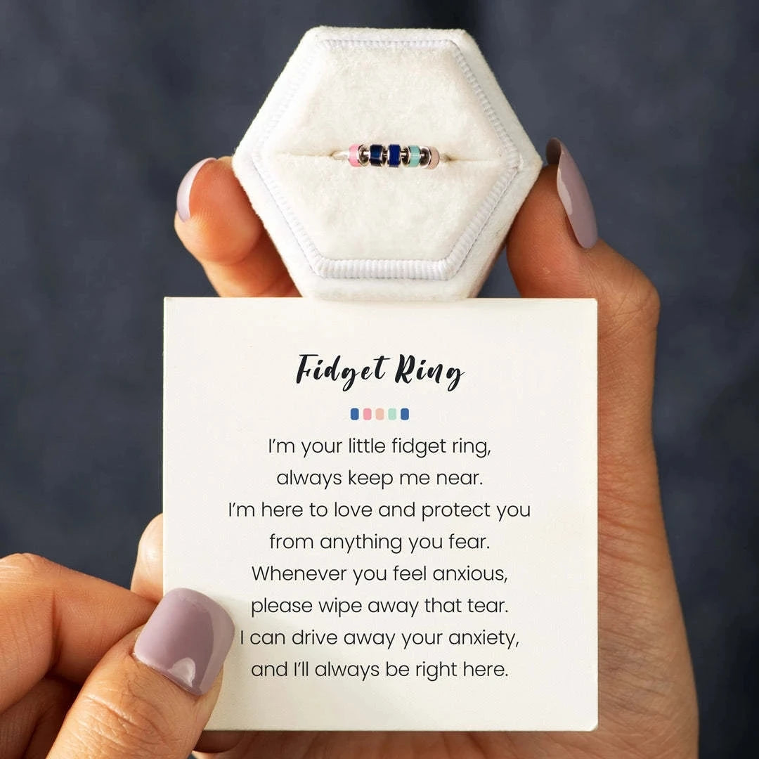 Zircon Beads Cross Fidget Ring With Card for Anxiety Relief