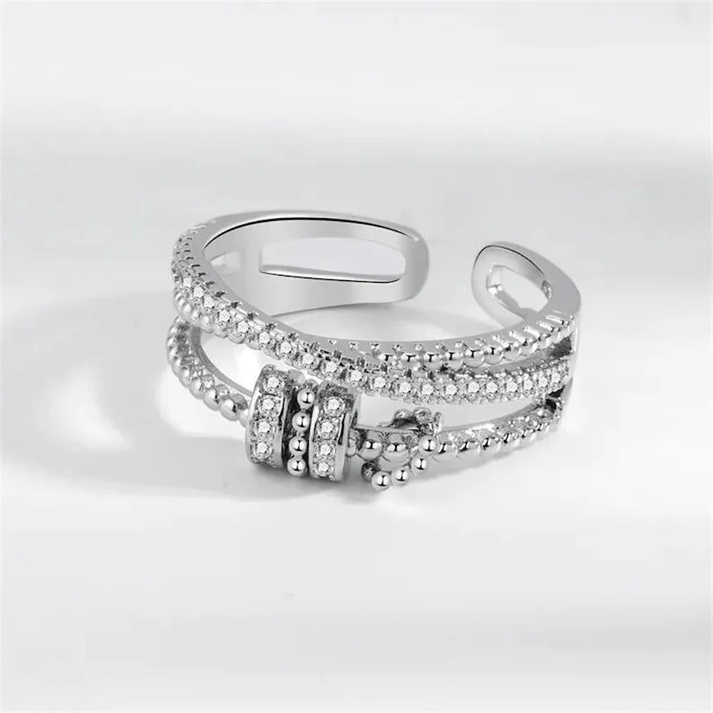 Zircon Beads Cross Fidget Ring With Card for Anxiety Relief