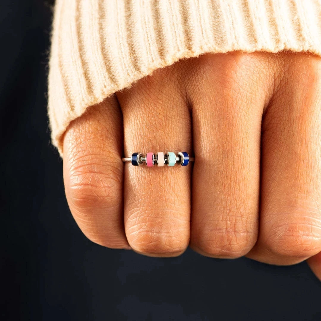 Zircon Beads Cross Fidget Ring With Card for Anxiety Relief