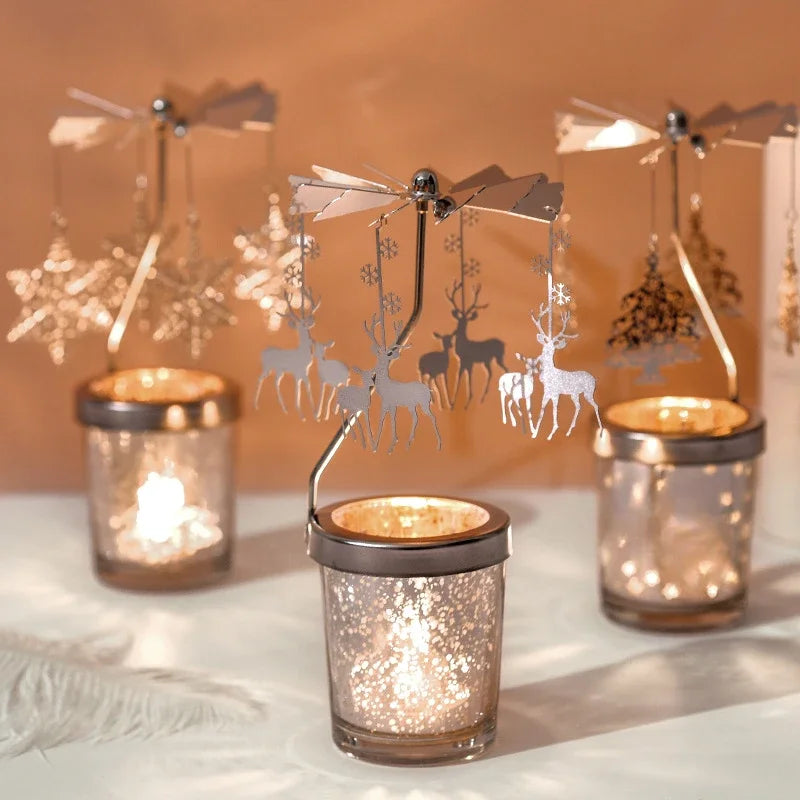 Metal Rotating Spinner Carousel Candle Tea Light Holder