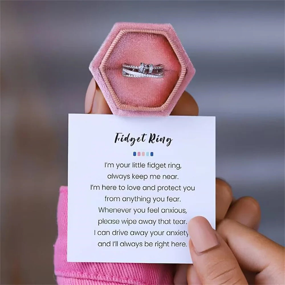 Zircon Beads Cross Fidget Ring With Card for Anxiety Relief
