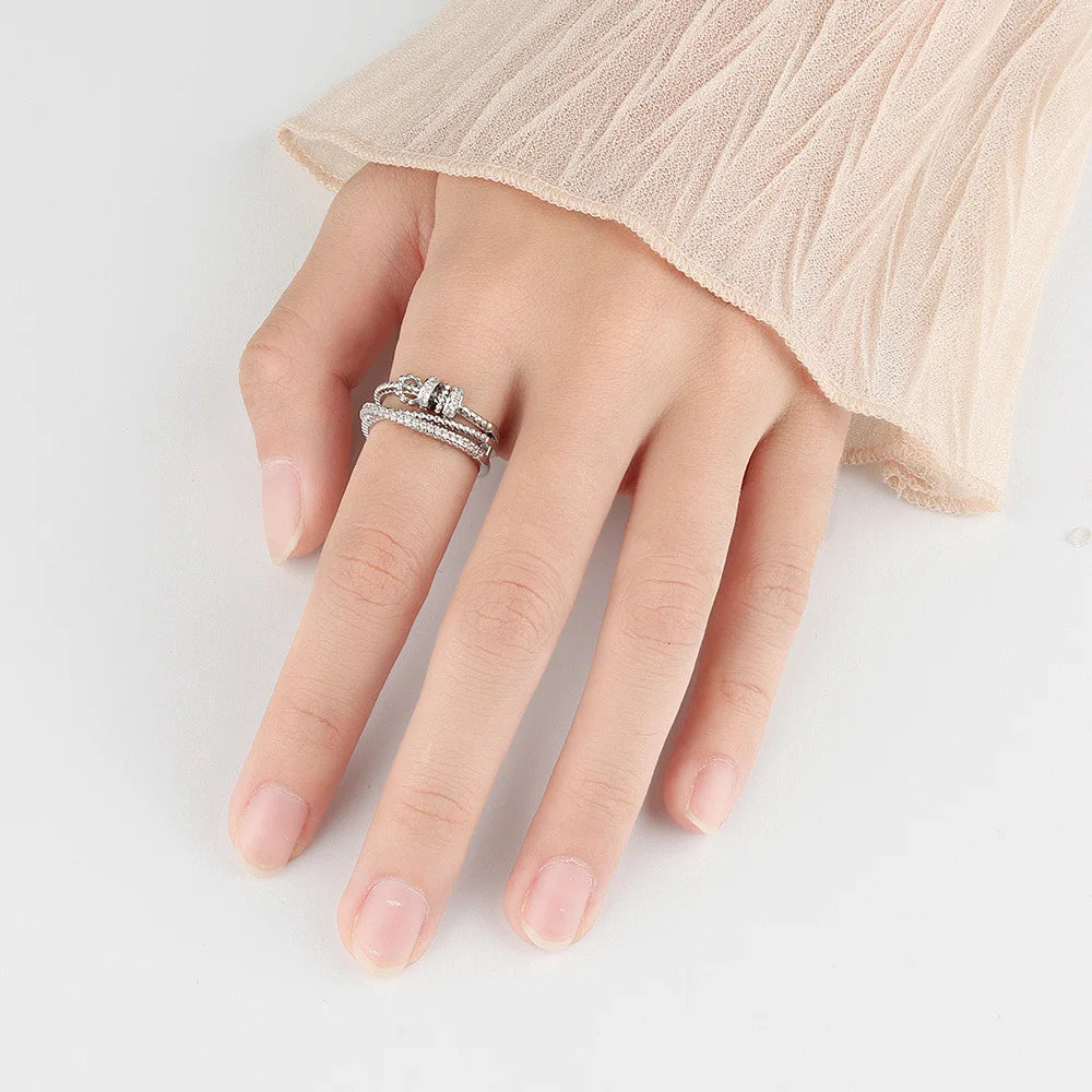 Zircon Beads Cross Fidget Ring With Card for Anxiety Relief