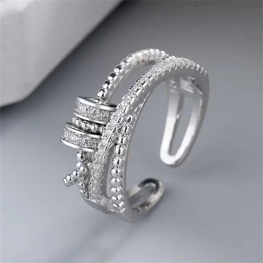 Zircon Beads Cross Fidget Ring With Card for Anxiety Relief