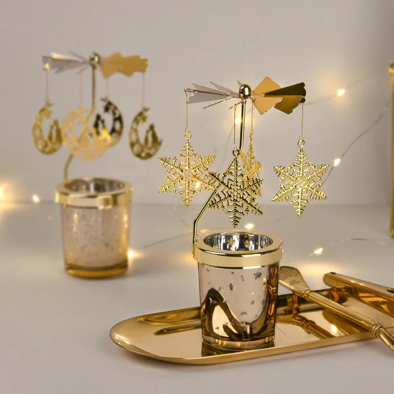 Metal Rotating Spinner Carousel Candle Tea Light Holder