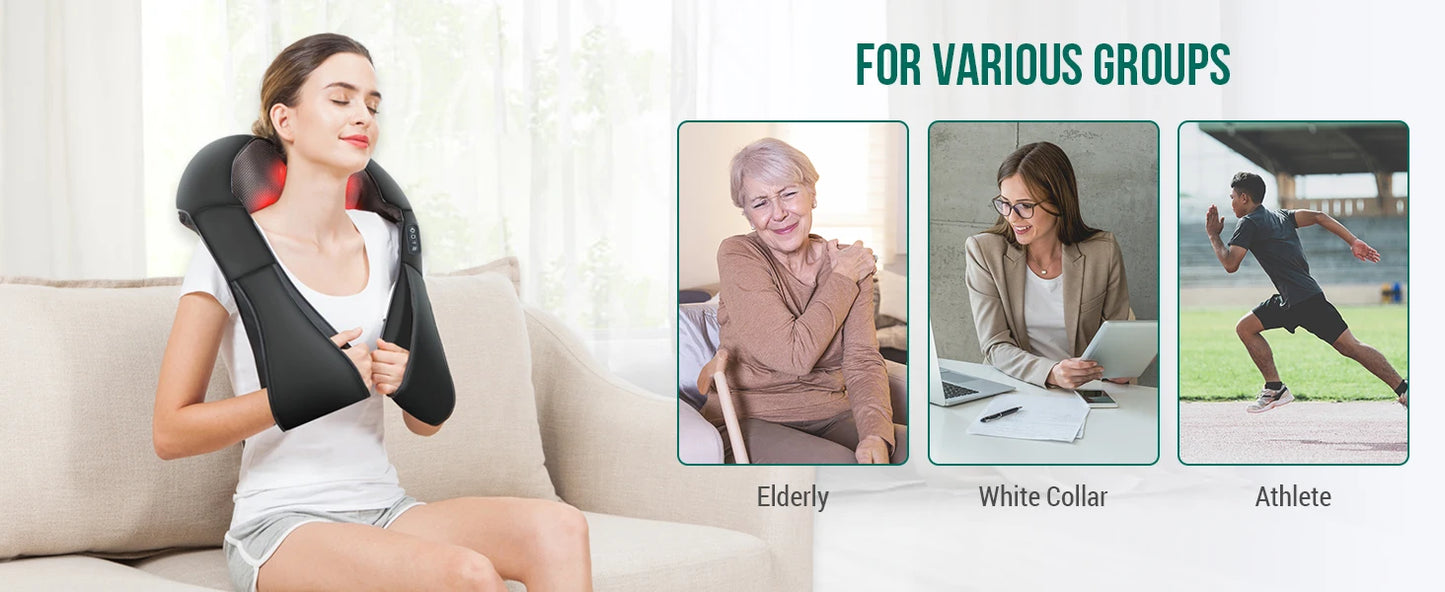 Wireless Shiatsu Neck And Back Massager Neck And Shoulder Kneading Massage Shawl Neck Cervical Relaxing Trapezius Massager