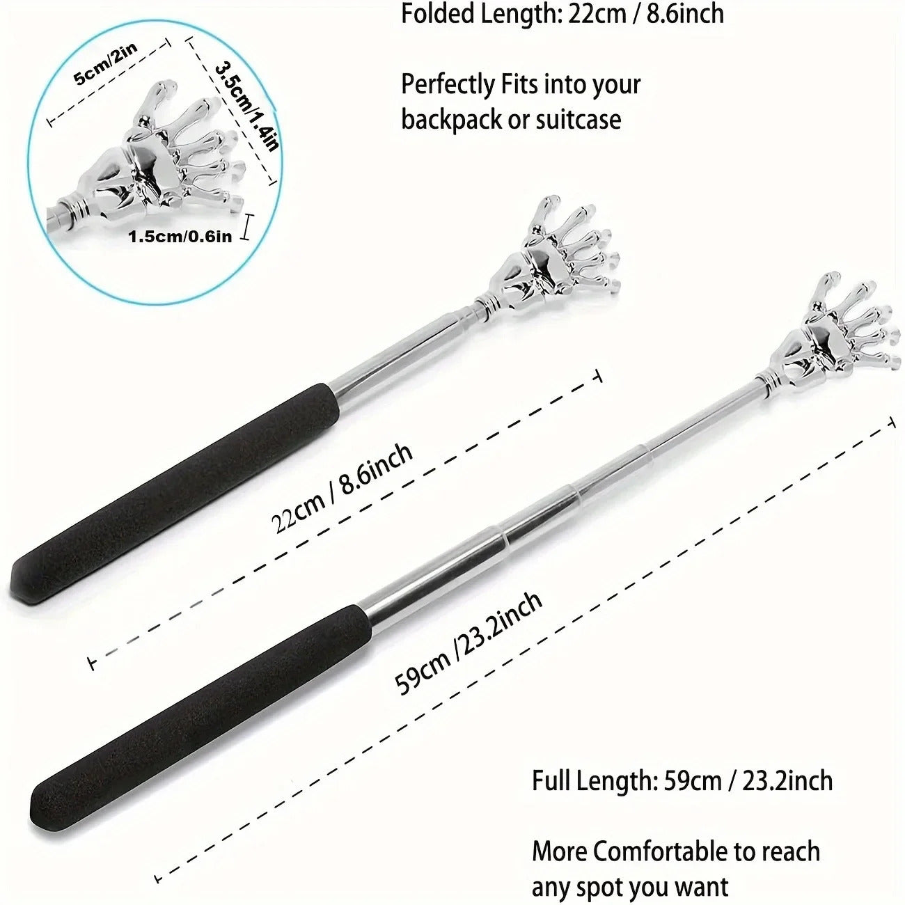 Premium Portable Extendable Back Scratcher | Telescoping Stainless Steel Massager for Humans & Pets
