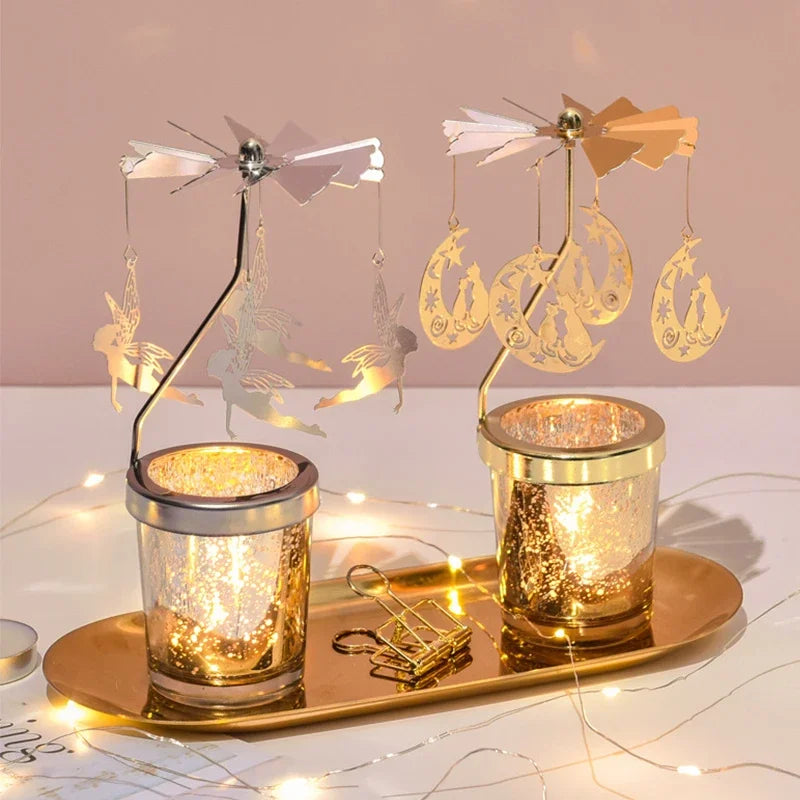 Metal Rotating Spinner Carousel Candle Tea Light Holder
