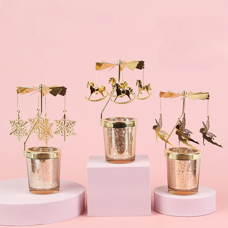 Metal Rotating Spinner Carousel Candle Tea Light Holder