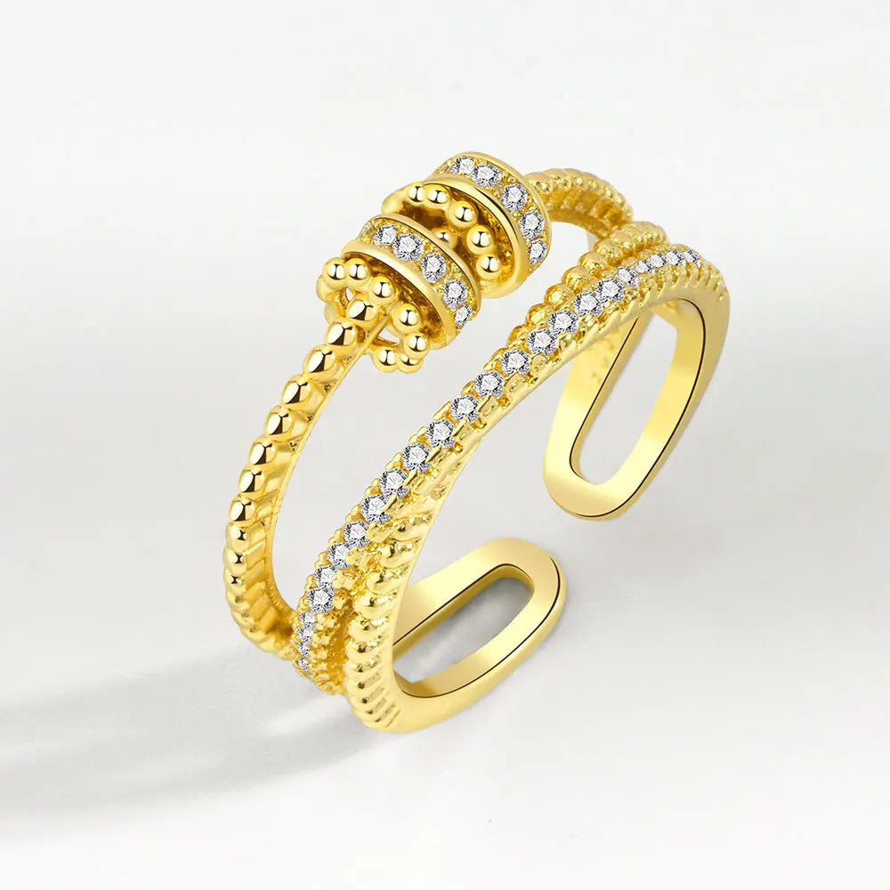 Zircon Beads Cross Fidget Ring With Card for Anxiety Relief