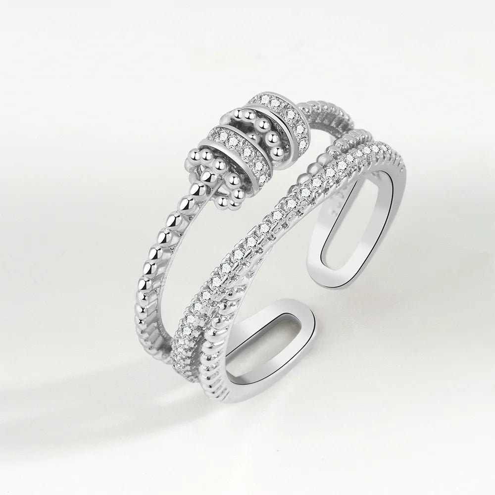 Zircon Beads Cross Fidget Ring With Card for Anxiety Relief