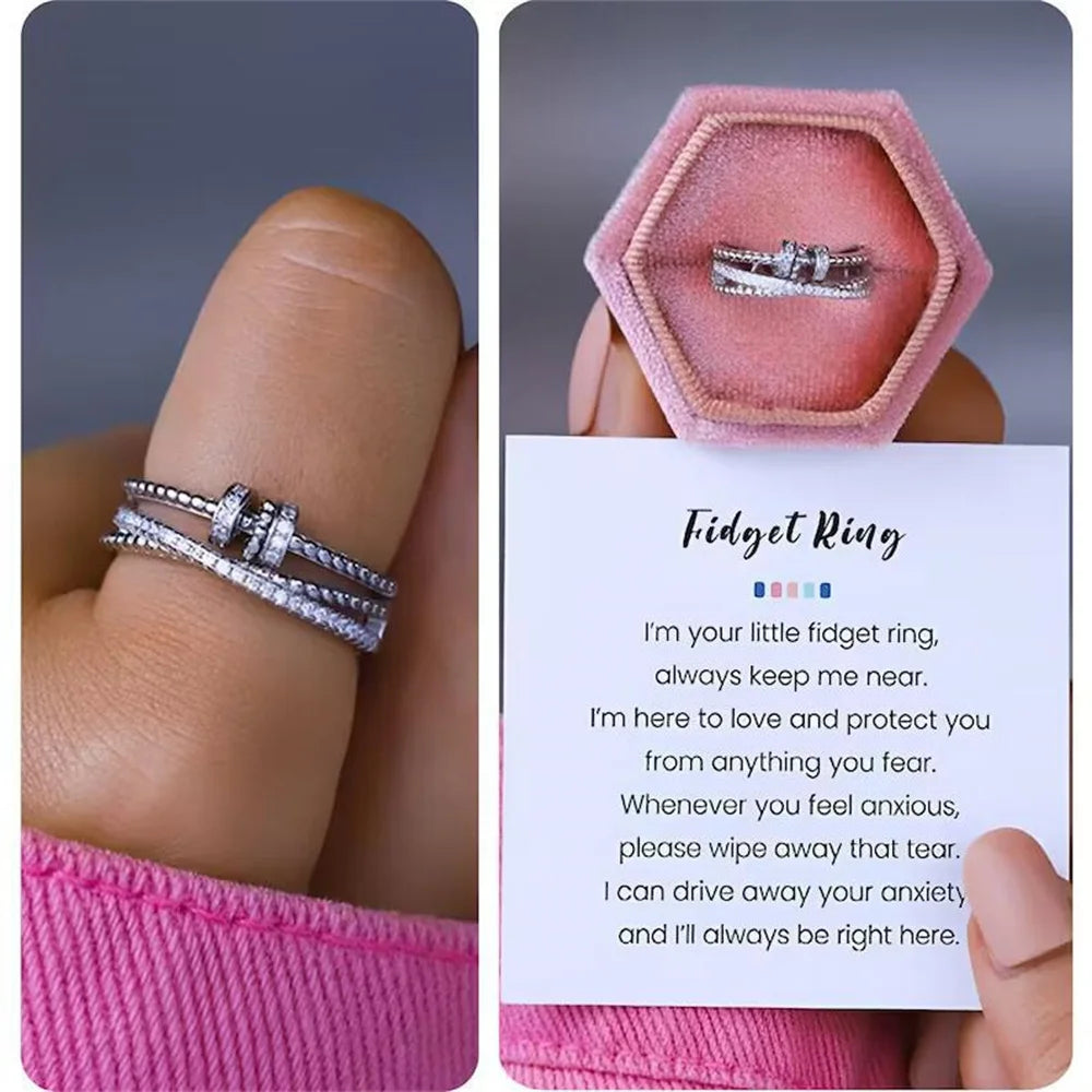 Zircon Beads Cross Fidget Ring With Card for Anxiety Relief