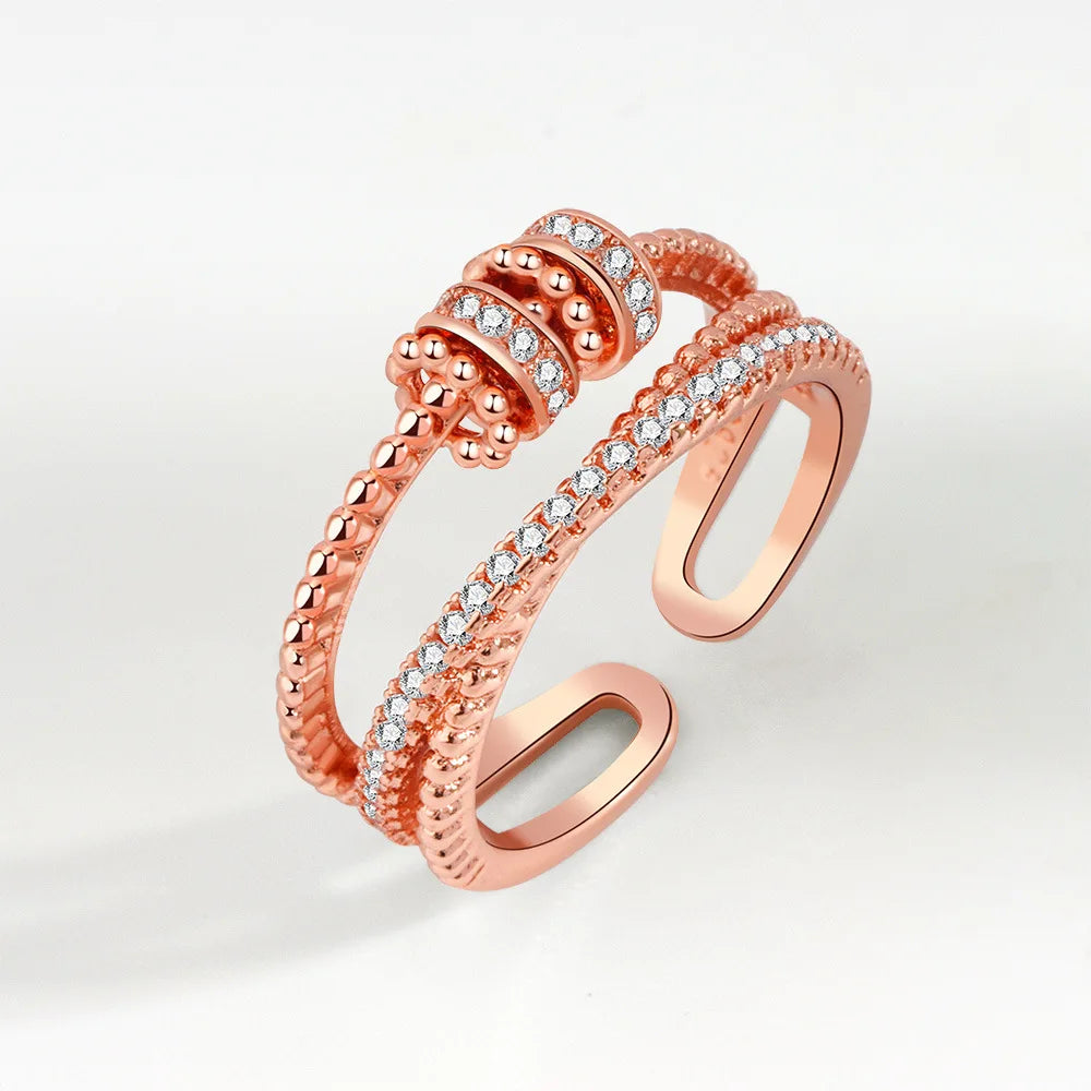 Zircon Beads Cross Fidget Ring With Card for Anxiety Relief