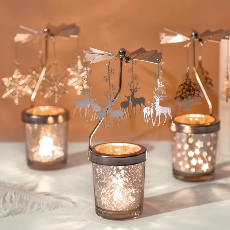 Metal Rotating Spinner Carousel Candle Tea Light Holder