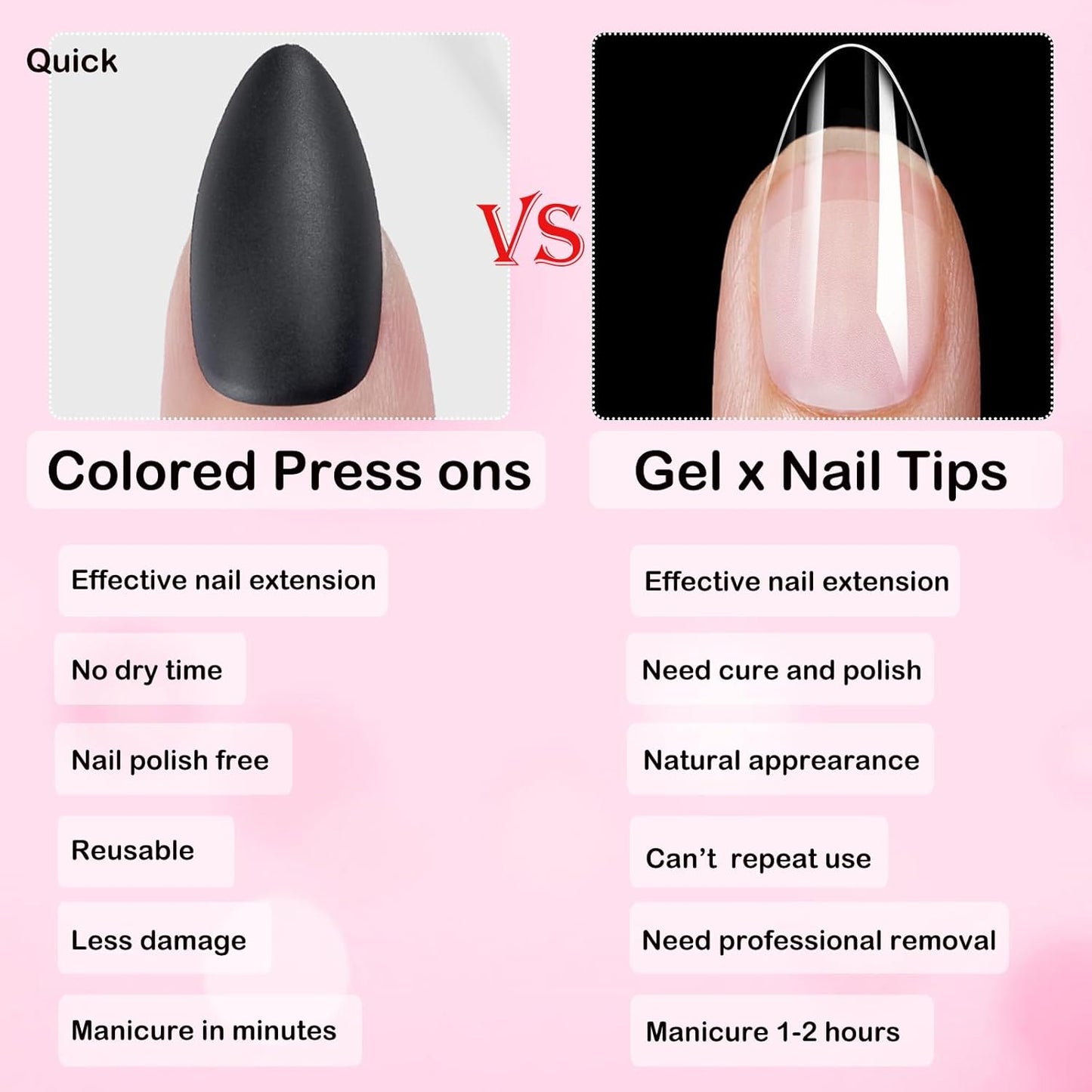 360Pc Almond Press-On Short Fake Nails with Glue Tabs, Short False Nails Black Acrylic XS Stiletto Artificial Nails
