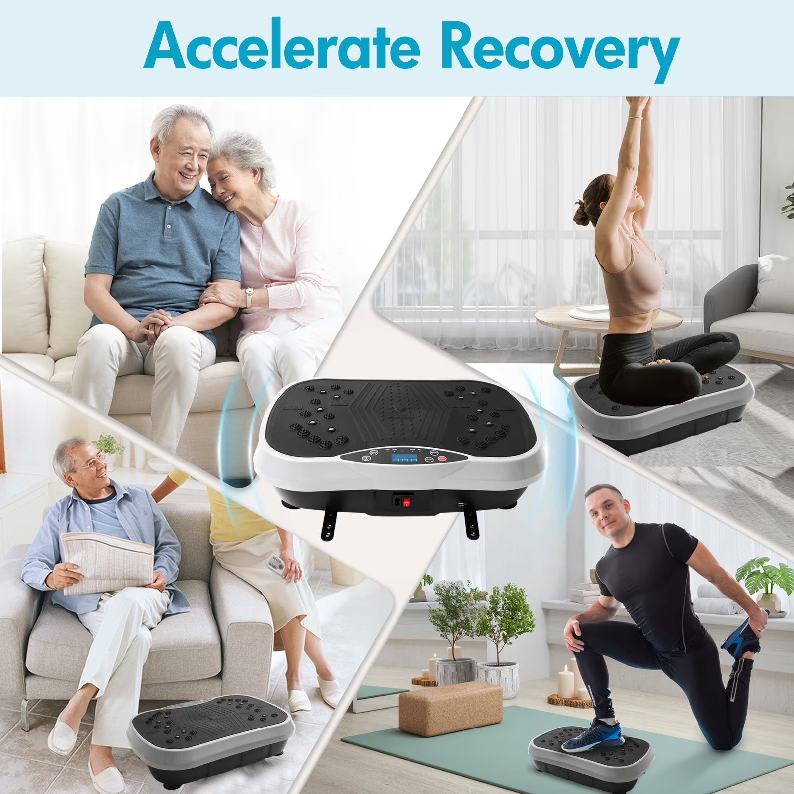 Vibration Plate Exercise Machine, Full Body Workout Machine for Weight Loss, Vibrating Board 300LBS Capacity, Vibration Platform with Resistance Bands, Remote Control, Silver-White