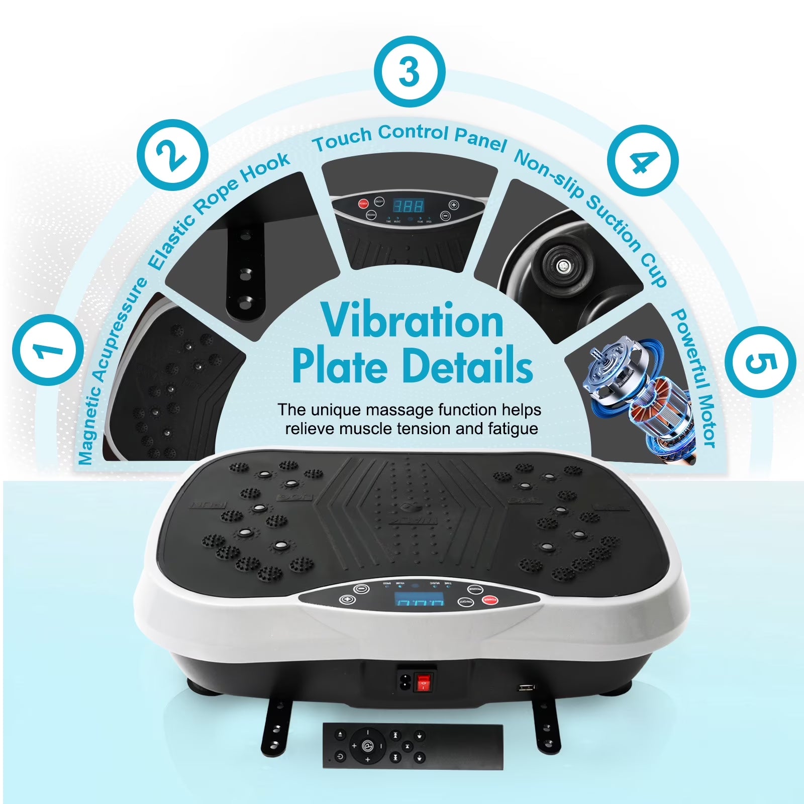 Vibration Plate Exercise Machine, Full Body Workout Machine for Weight Loss, Vibrating Board 300LBS Capacity, Vibration Platform with Resistance Bands, Remote Control, Silver-White