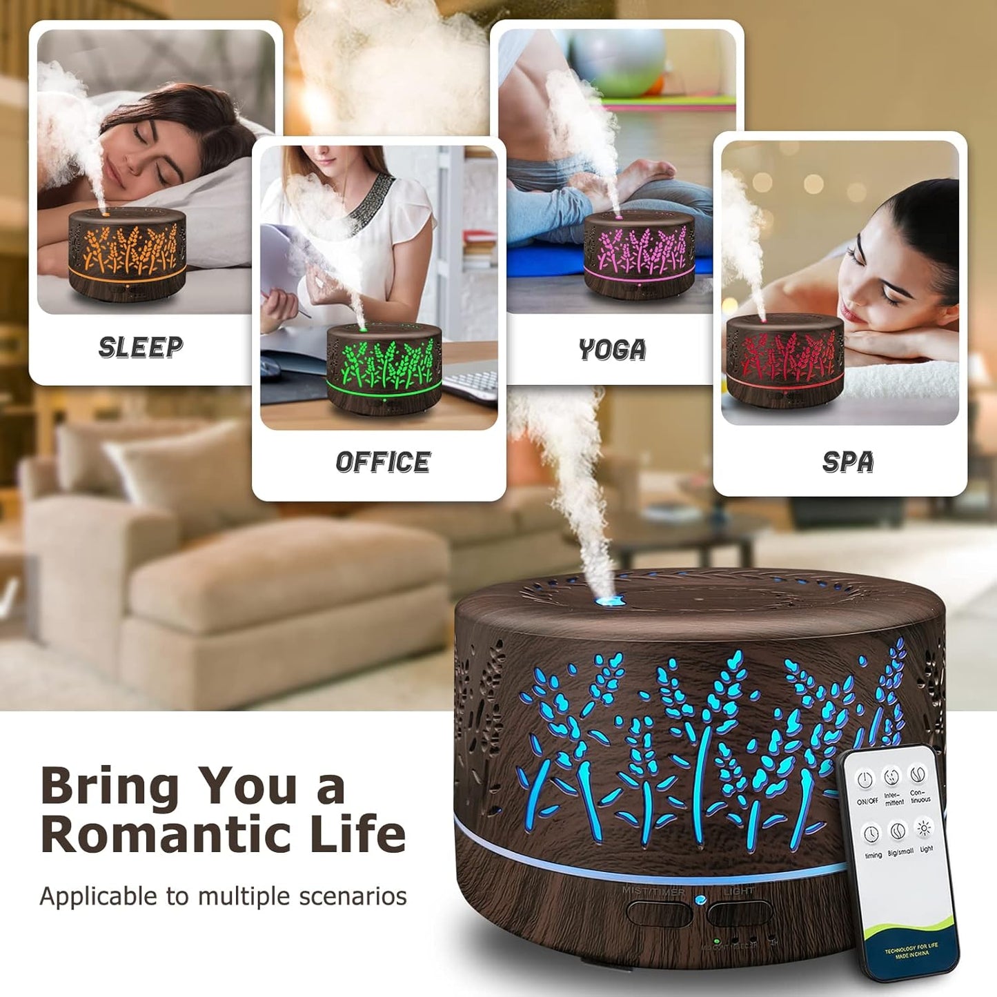 600ml Ultrasonic Essential Oil Diffuser with Remote Control | Large Room Aromatherapy Humidifier