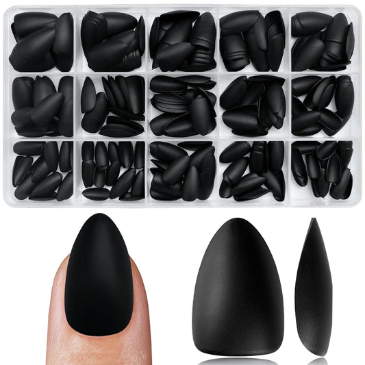 360Pc Almond Press-On Short Fake Nails with Glue Tabs, Short False Nails Black Acrylic XS Stiletto Artificial Nails