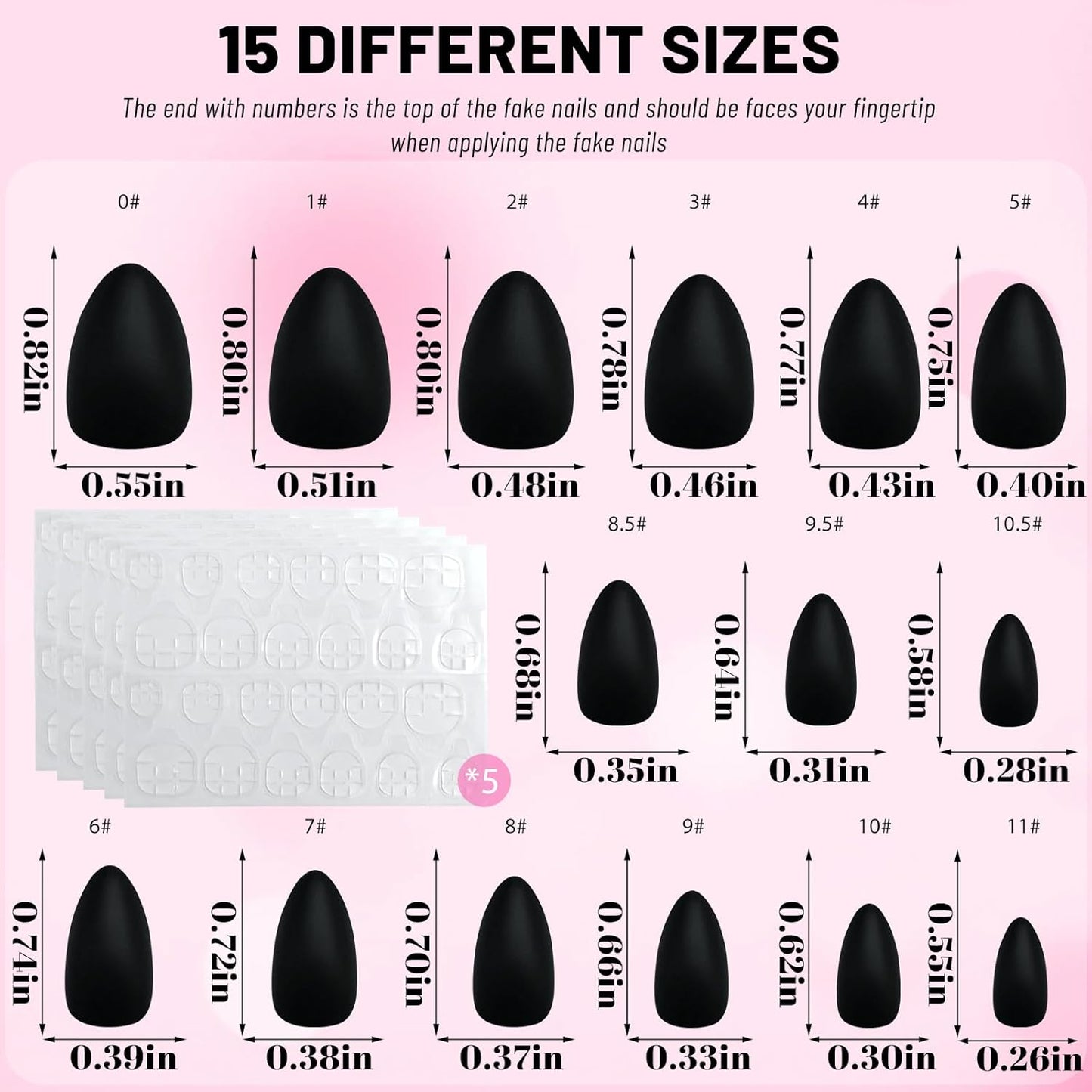 360Pc Almond Press-On Short Fake Nails with Glue Tabs, Short False Nails Black Acrylic XS Stiletto Artificial Nails