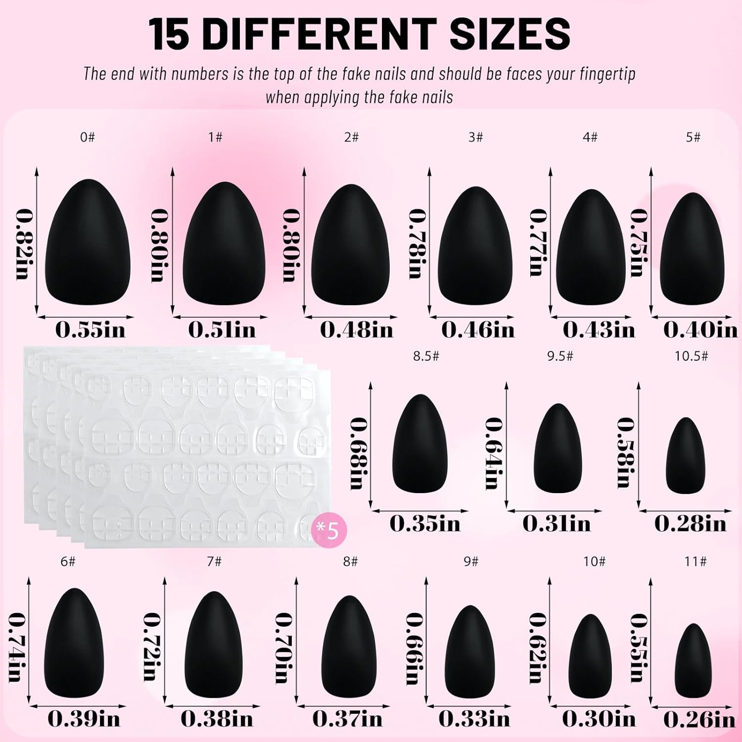 360Pc Almond Press-On Short Fake Nails with Glue Tabs, Short False Nails Black Acrylic XS Stiletto Artificial Nails