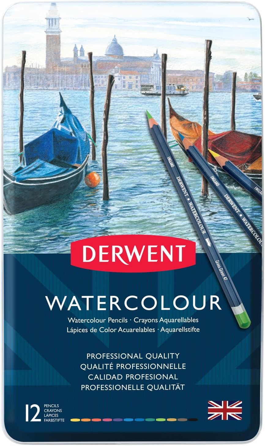 Derwent Watercolor Pencils Set (12 Pack) – Art Therapy & Stress Relief Kit