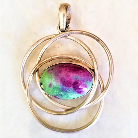 Handcrafted Silver Ruby Zoisite Pendant: Natural Energy for Anxiety Relief