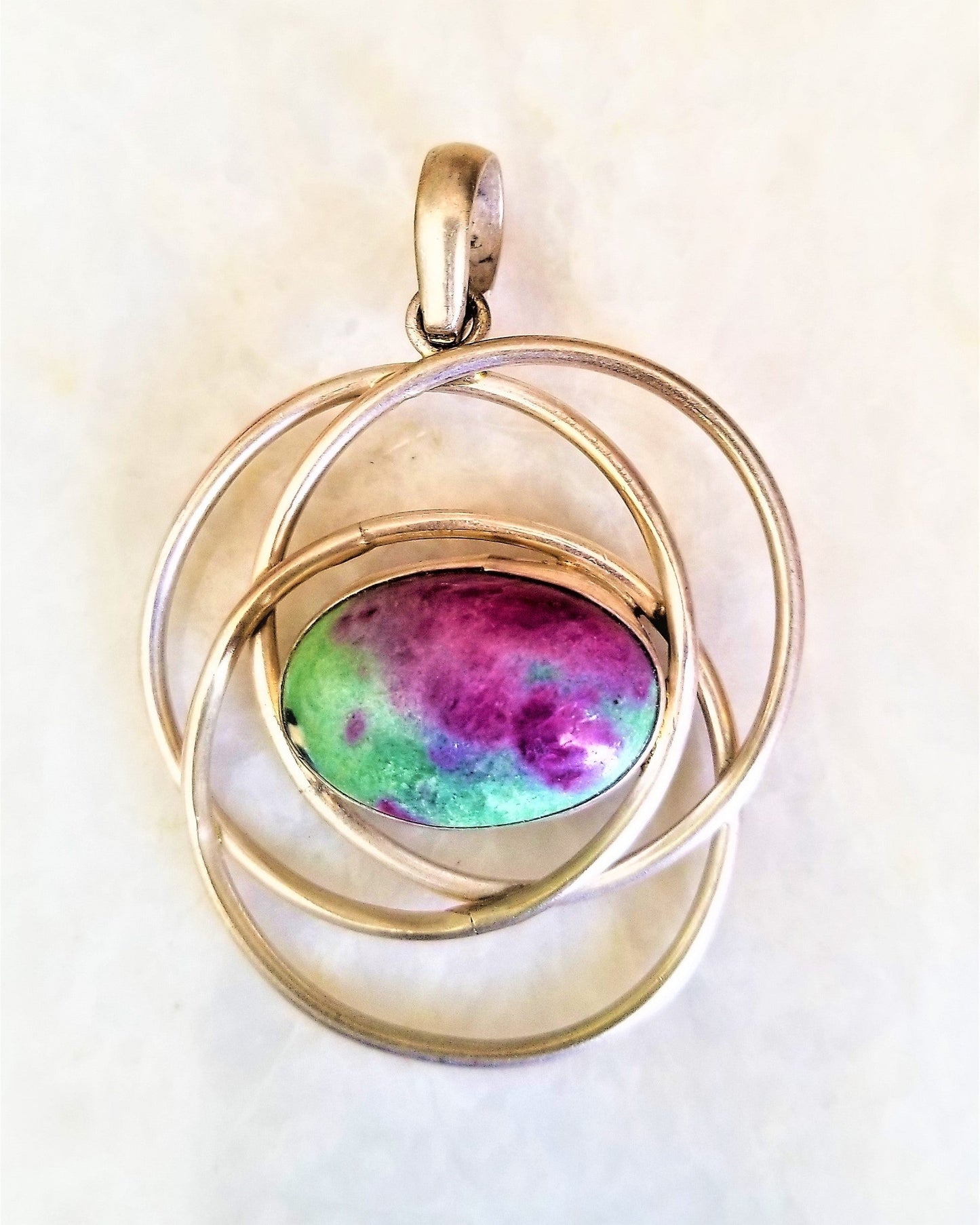 Handcrafted Silver Ruby Zoisite Pendant: Natural Energy for Anxiety Relief