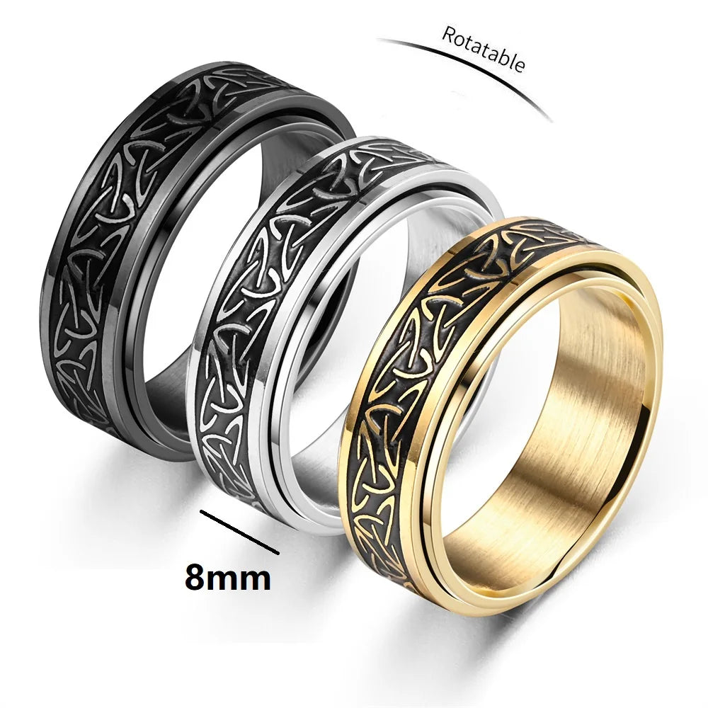 Viking Celtic Knot Rune Rotating Anxiety Joint Ring For Men Anti Stress Stainless Steel Spinner Fidgets Ring Anillo Antiestres