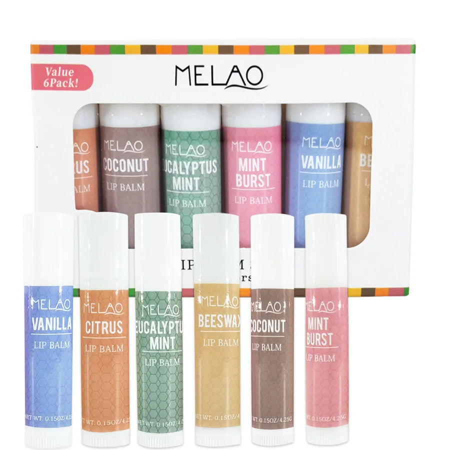 MELAO Lip Balm Set with Aloe, Extra Virgin Olive Oil, Beeswax & Essential Oils