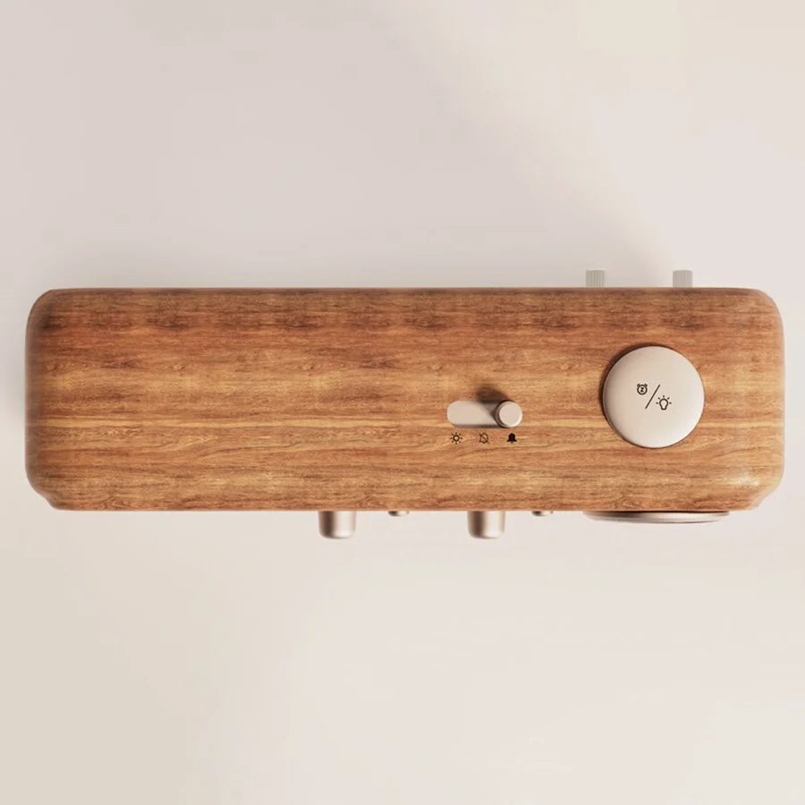 Vintage Sleep Sound Machine Sunrise Simulation Wake Up Alarm Clock Bedside Night Light Faux Wood Grain White Noise Sound Machine