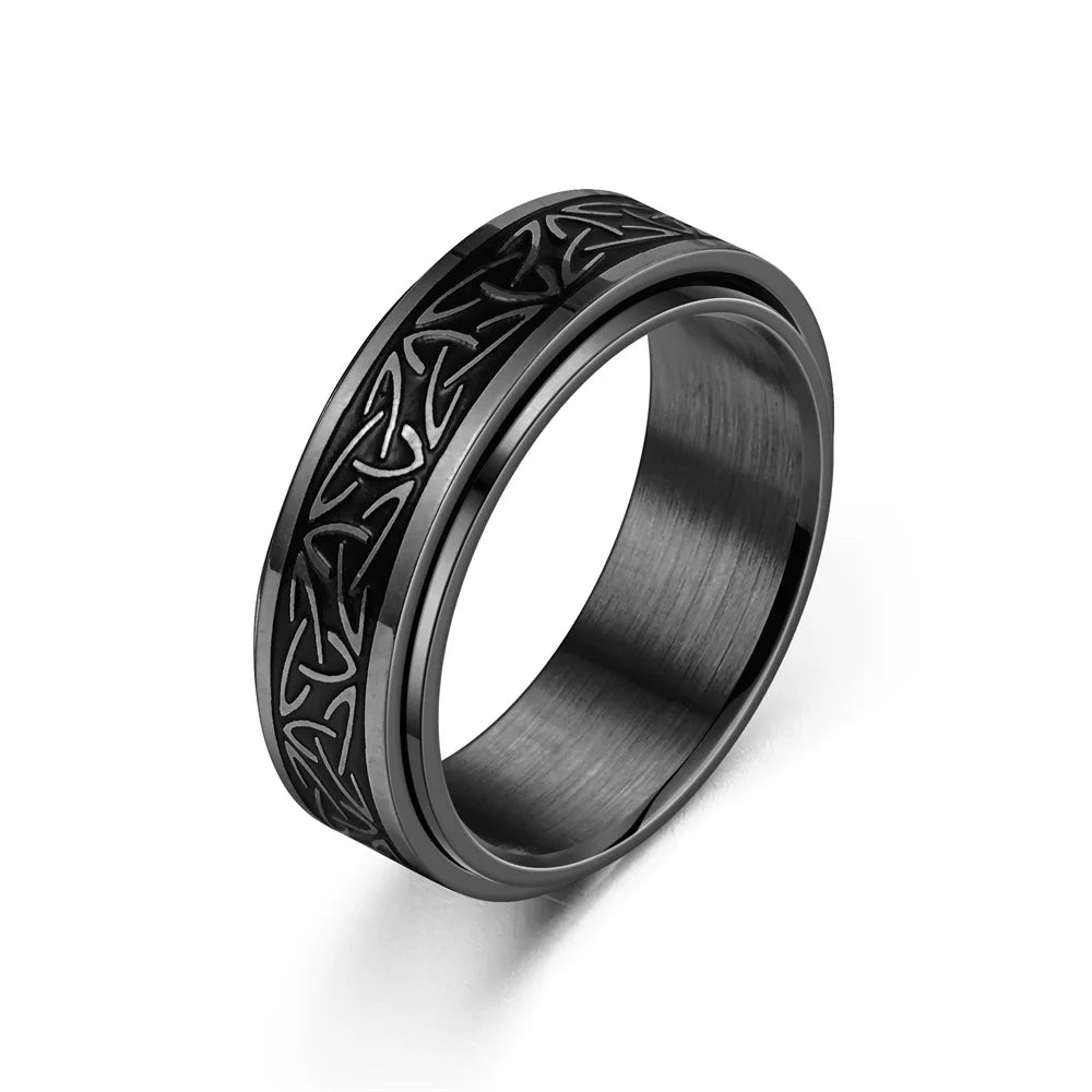 Viking Celtic Knot Rune Rotating Anxiety Joint Ring For Men Anti Stress Stainless Steel Spinner Fidgets Ring Anillo Antiestres