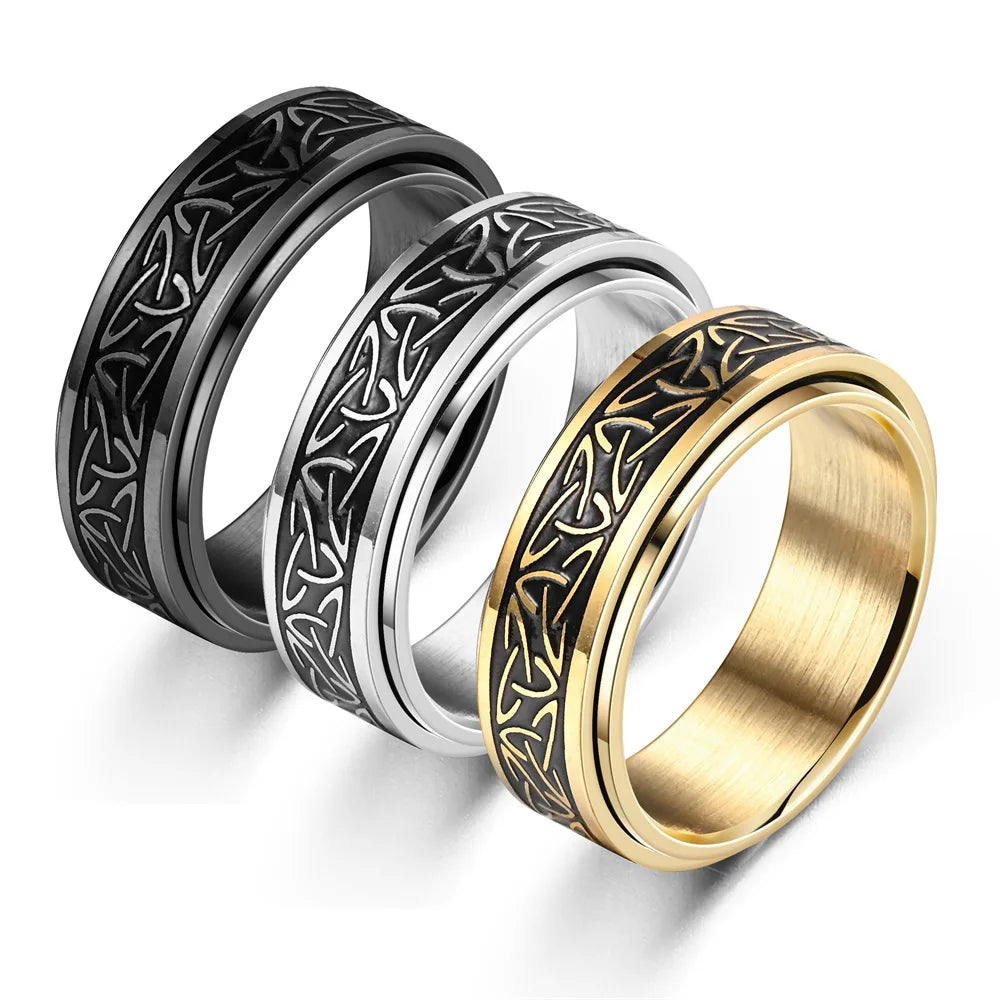 Viking Celtic Knot Rune Rotating Anxiety Joint Ring For Men Anti Stress Stainless Steel Spinner Fidgets Ring Anillo Antiestres