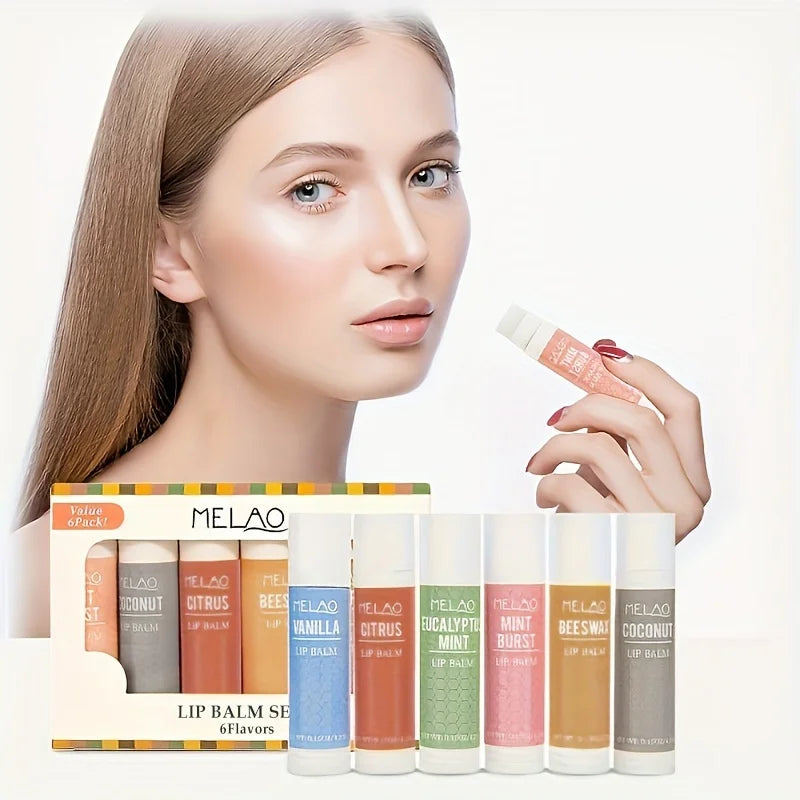 MELAO Lip Balm Set with Aloe, Extra Virgin Olive Oil, Beeswax & Essential Oils