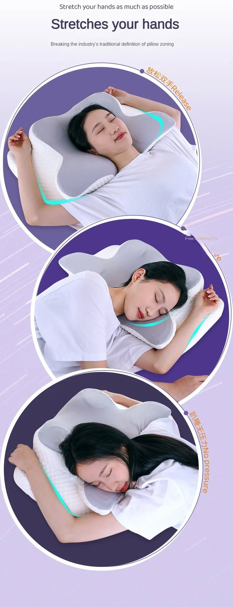 Ergonomic Orthopedic Neck Support Contour Pillow For Side Back Stomach Sleepers