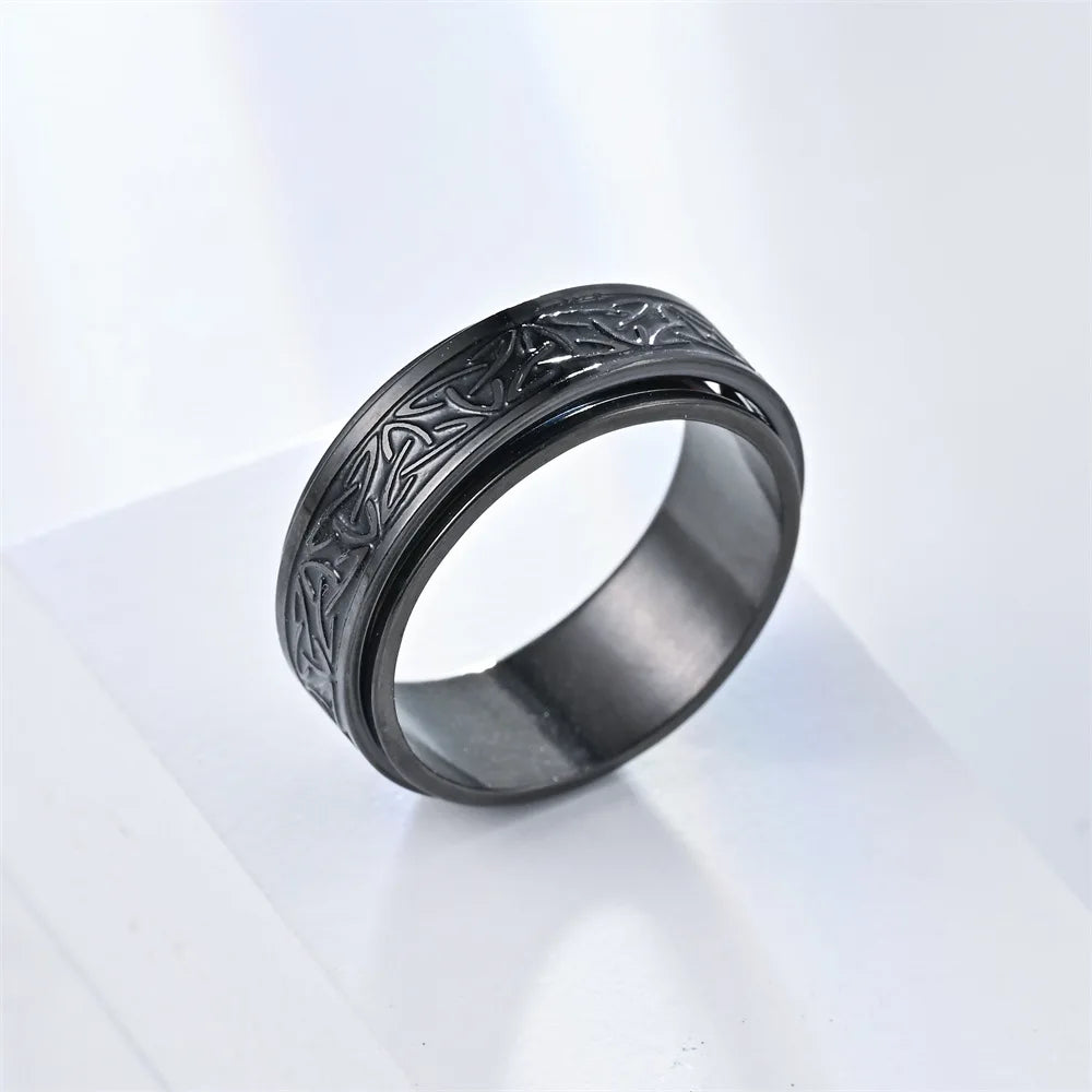 Viking Celtic Knot Rune Rotating Anxiety Joint Ring For Men Anti Stress Stainless Steel Spinner Fidgets Ring Anillo Antiestres