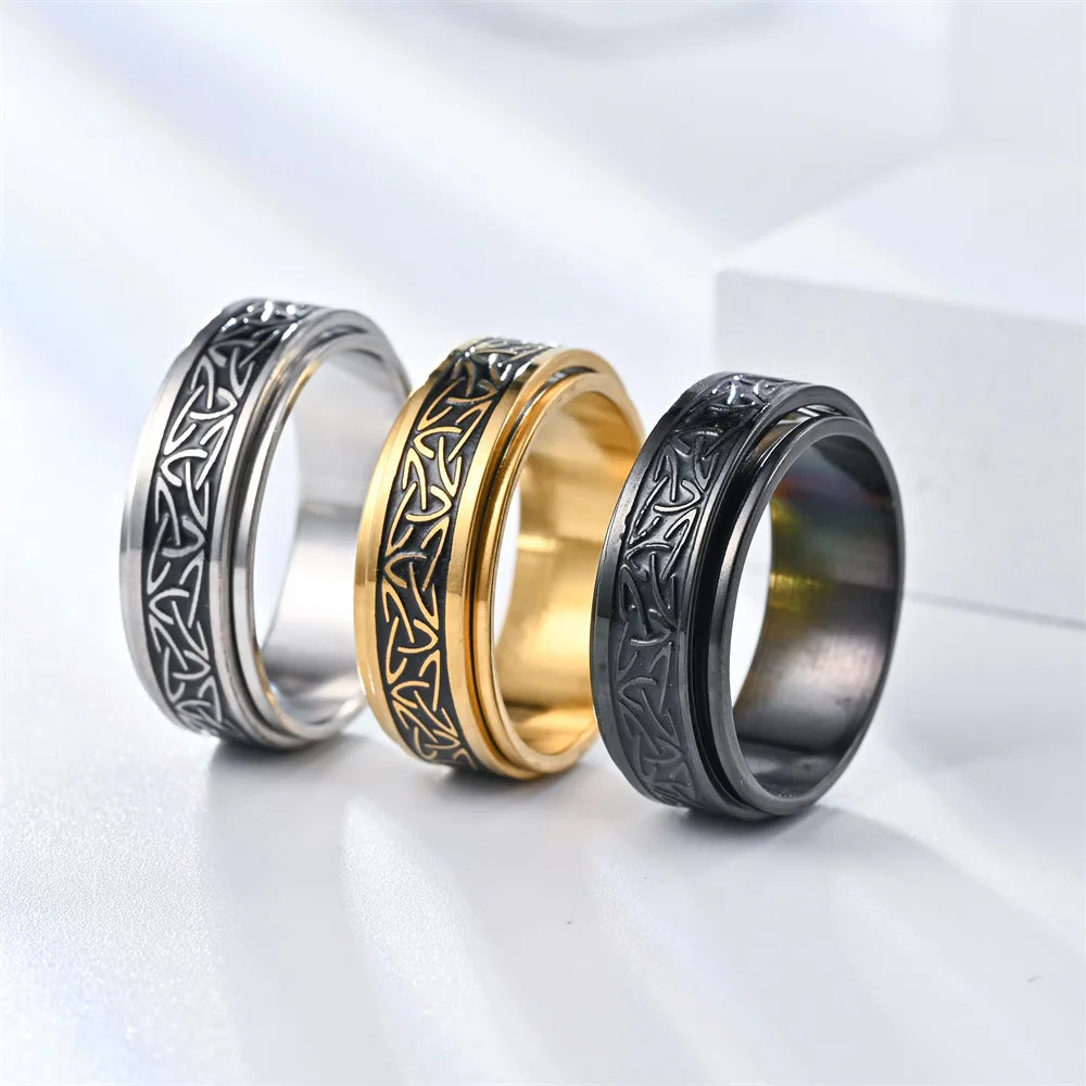 Viking Celtic Knot Rune Rotating Anxiety Joint Ring For Men Anti Stress Stainless Steel Spinner Fidgets Ring Anillo Antiestres