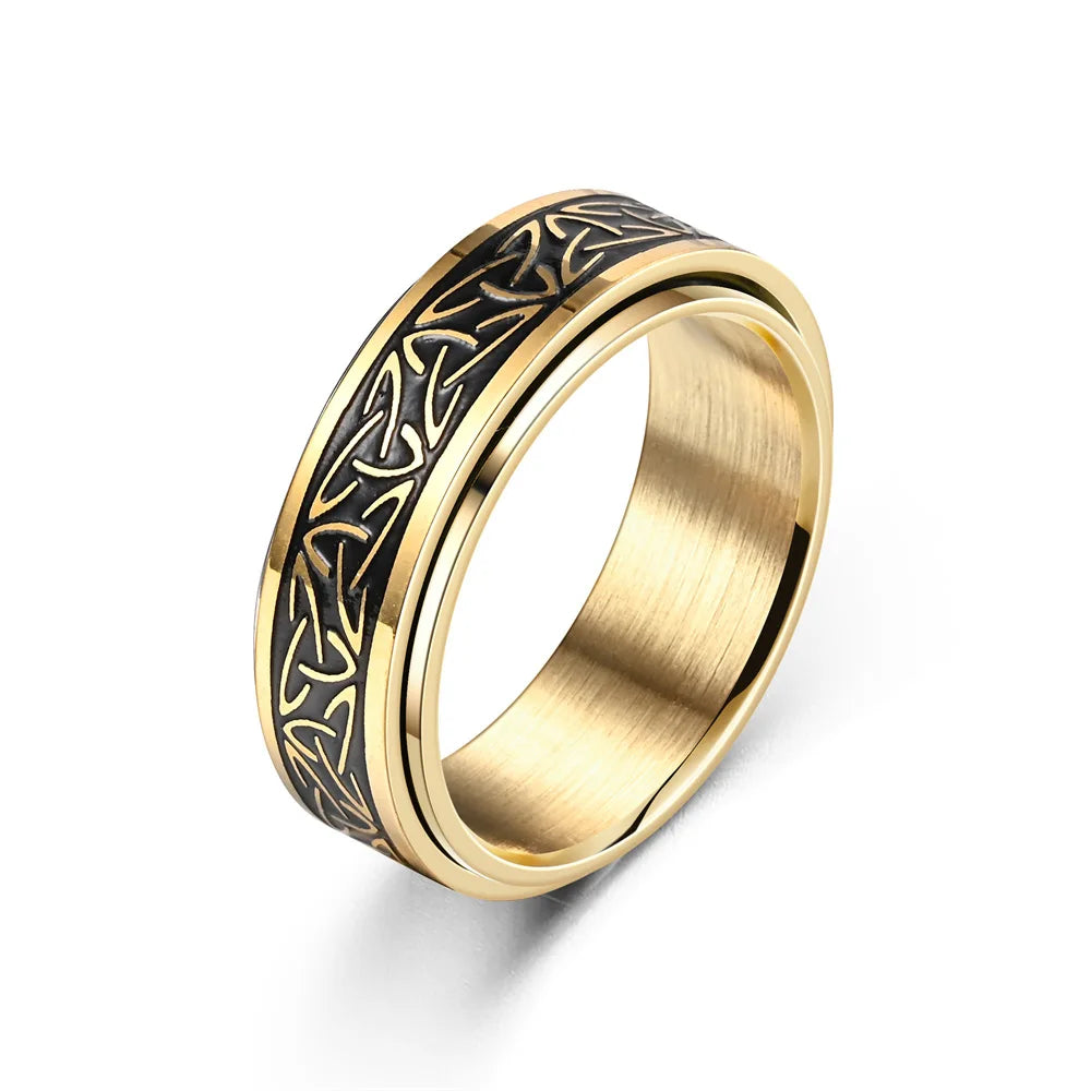 Viking Celtic Knot Rune Rotating Anxiety Joint Ring For Men Anti Stress Stainless Steel Spinner Fidgets Ring Anillo Antiestres