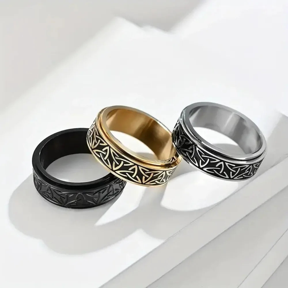 Viking Celtic Knot Rune Rotating Anxiety Joint Ring For Men Anti Stress Stainless Steel Spinner Fidgets Ring Anillo Antiestres