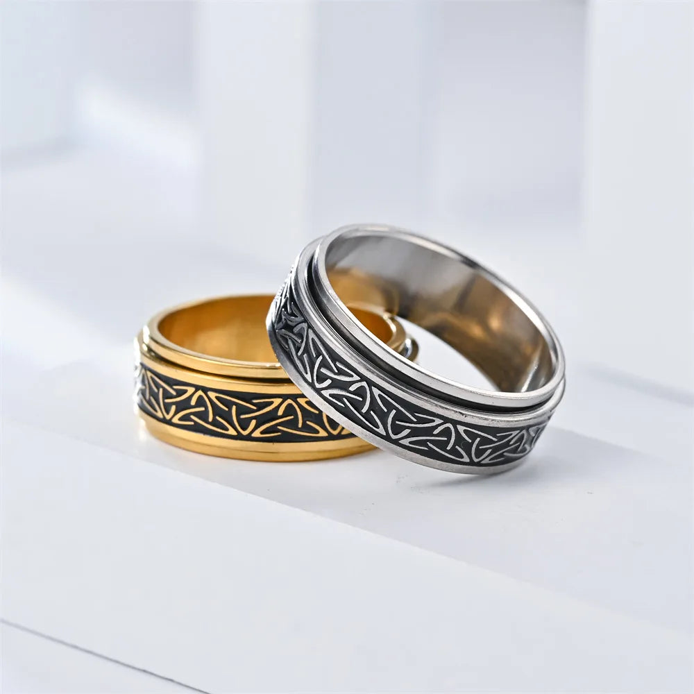 Viking Celtic Knot Rune Rotating Anxiety Joint Ring For Men Anti Stress Stainless Steel Spinner Fidgets Ring Anillo Antiestres