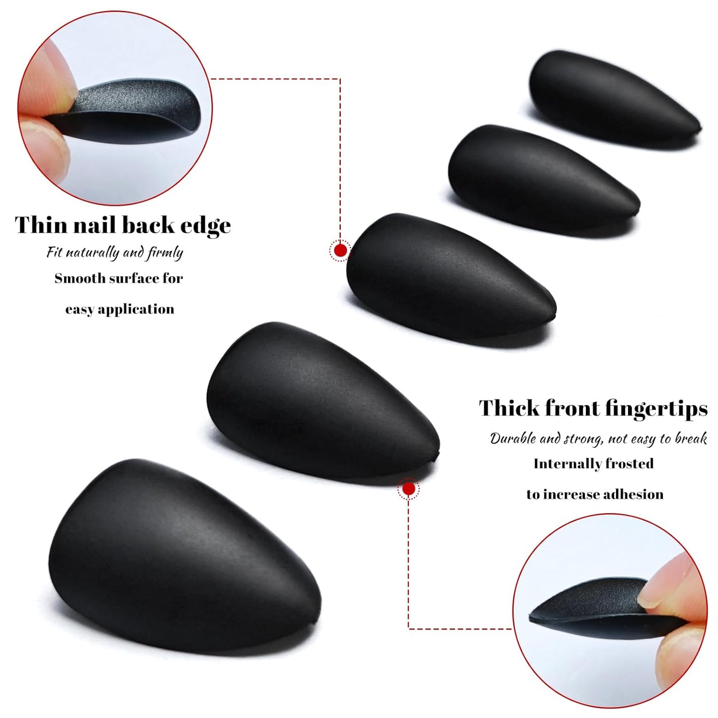 360Pc Almond Press-On Short Fake Nails with Glue Tabs, Short False Nails Black Acrylic XS Stiletto Artificial Nails