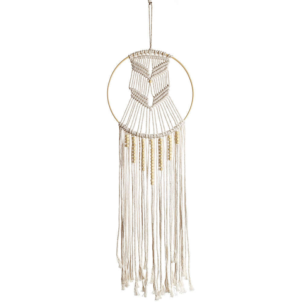 Boho Macrame Wall Shelf Hanging – Woven Cotton Decor with Bamboo Ring