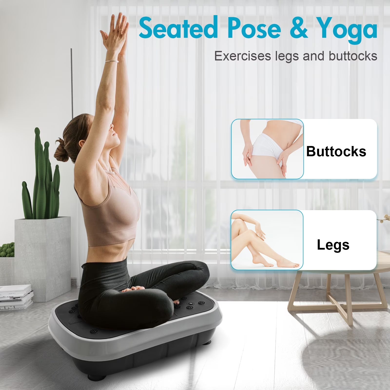 Vibration Plate Exercise Machine, Full Body Workout Machine for Weight Loss, Vibrating Board 300LBS Capacity, Vibration Platform with Resistance Bands, Remote Control, Silver-White